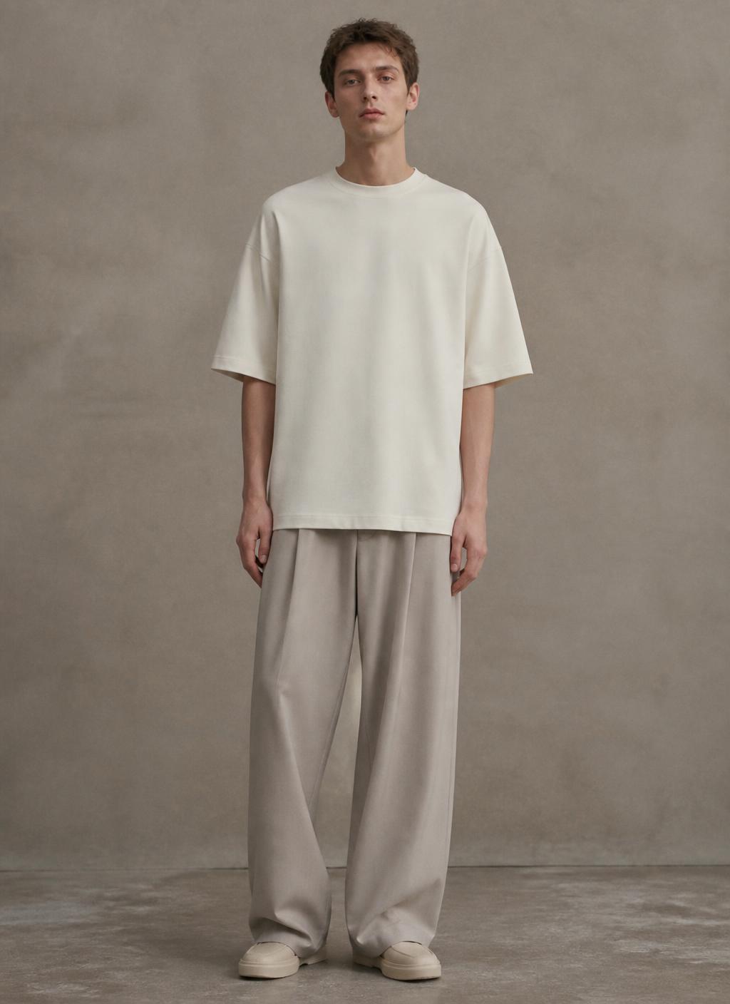 Modell in Bone-Oversized-Shirt, Frontansicht